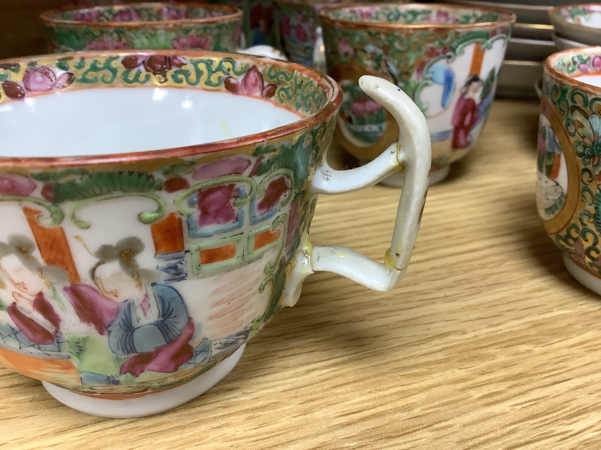 Ten 19th century Chinese famille rose cups and saucers